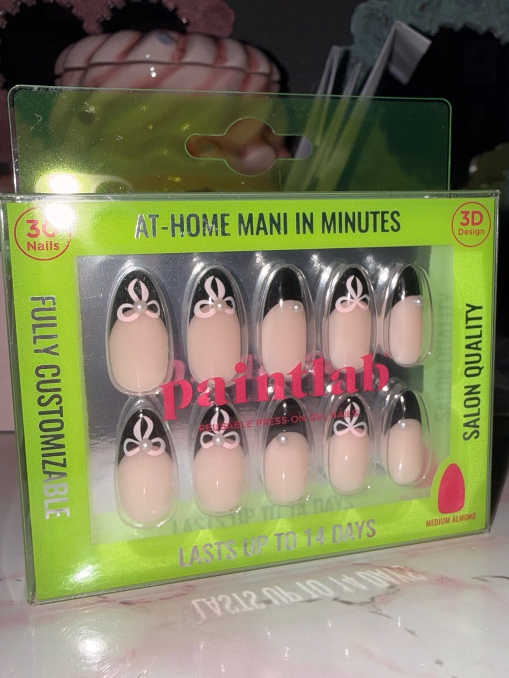 Paintlab Press-On Nails - Black & Nude Almond Set in Prima Ballerina